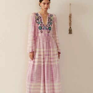 Floral Embroidered Pink Plaid Dress